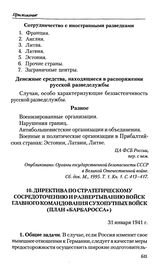 Директива по стратегическому сосредоточению и развертыванию войск Главного командования сухопутных войск (план «Барбаросса»). 31 января 1941 г. 