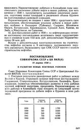 Постановление Совнаркома СССР и ЦК ВКП(б), 16 марта 1938 г. О развитии новых нефтяных районов