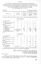 Из отчета Главного автомобильного управления Красной Армии о количестве автомобильного имущества, переданного чехословацким воинским частям в СССР за время Великой Отечественной войны, по состоянию на 1.1 1945 г. 21 февраля 1945 г. 