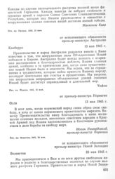 Председателю Совета Народных комиссаров СССР И.В. Сталину от исполняющего обязанности премьер-министра Австралии. 13 мая 1945 г.