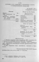 Справка Д. В. Павлова о наличии сахара и кондитерских изделий. 20 декабря 1941 г.