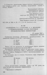 Сообщение П. Г. Лазутина А. А. Жданову о невыполнении плана поставок продовольствия Ленинграду. 27 января 1942 г.