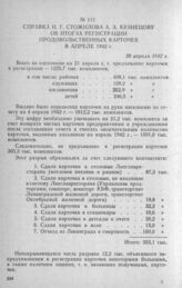 Справка И. Г. Стожилова А. А. Кузнецову об итогах регистрации продовольственных карточек в апреле 1942 г. 28 апреля 1942 г.