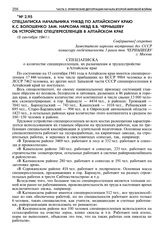 Спецзаписка начальника УНКВД по Алтайскому краю К.С. Волошенко зам. наркома НКВД В.В. Чернышеву обустройстве спецпереселенцев в Алтайском крае. 15 сентября 1941 г.