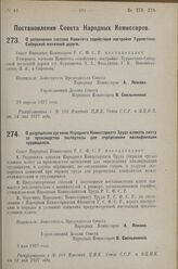 Постановление Совета Народных Комиссаров. О дополнении состава Комитета содействия постройке Туркестано-Сибирской железной дороги. 29 апреля 1927 г. 