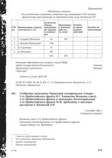 Сообщение начальника Управления контрразведки «Смерш»1-го Прибалтийского фронта Н.Г. Ханникова Военному совету 1-го Прибалтийского фронта и начальнику Политуправления 1-го Прибалтийского фронта М.Ф. Дребедневу о массовых расстрелах в Литовской ССР...