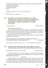 Из справки по материалам районных отделений НКВД Ростовской области «О зверствах, разрушениях и материальном ущербе, нанесенном немецкими оккупантами за время их пребывания на нашей территории». г. Ростов-на-Дону, 10 апреля 1943 г.