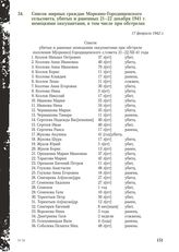 Список мирных граждан Моркино-Городищенского сельсовета, убитых и раненных 21-22 декабря 1941 г. немецкими оккупантами, в том числе при обстрелах. 17 февраля 1942 г.