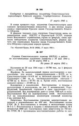 Справка Севастопольского горкома ВКП(б) о работе по восстановлению городского хозяйства с 10 мая 1944 г. по 20 марта 1945 г. Не ранее 23 марта 1945 г.