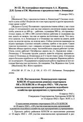 Постановление Ленинградского горкома ВЛКСМ «О выполнении решения секретариата ОК и ГК ВЛКСМ от 10 марта 1942 г. “Об участии комсомольских организаций в развитии подсобного хозяйства при предприятиях и учреждениях”». 13 апреля 1942 г.