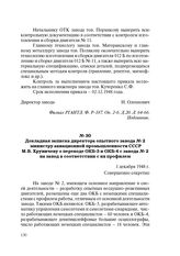 Докладная записка директора опытного завода № 2 министру авиационной промышленности СССР М.В. Хруничеву о переводе ОКБ-3 и ОКБ-4 с завода № 2 на завод в соответствии с их профилем. 1 декабря 1948 г.