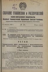 Об утверждении устава Государственного треста металлической и металлообрабатывающей промышленности под наименованием «Государственный Ижорский завод». Утвержден Высшим Советом Народного Хозяйства РСФСР 21 февраля 1928 г.