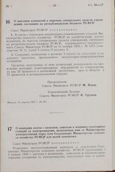 Постановление Совета Министров РСФСР. О внесении изменений в перечень специальных средств учреждений, состоящих на республиканском бюджете РСФСР. 16 апреля 1957 г. № 211