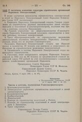 Постановление Совета Народных Комиссаров Союза ССР. О частичном изменении структуры строительных организаций Наркомата Электростанций. 8 марта 1941 г. № 471