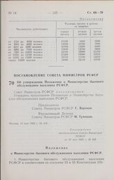 Постановление Совета Министров РСФСР. Об утверждении Положения о Министерстве бытового обслуживания населения РСФСР. 10 мая 1966 г. № 418