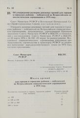 Постановление Совета Министров РСФСР и Всесоюзного Центрального Совета Профессиональных Союзов. Об утверждении размеров денежных премий для городов и городских районов — победителей во Всероссийском социалистическом соревновании в 1974 году. 5 фев...