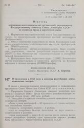 Постановление Совета Министров СССР. О проведении в 1958 году в союзных республиках денежно-вещевых лотерей. 2 декабря 1957 г. № 1316