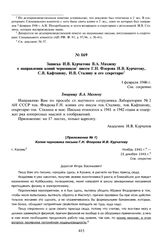 Записка И.В. Курчатова В.А. Махневу о направлении копий черновиков писем Г.Н. Флерова И.В. Курчатову, С.В. Кафтанову, И.В. Сталину и его секретарю. 1 февраля 1946 г. 