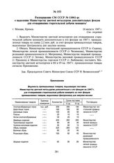 Распоряжение СМ СССР № 11061-рс о выделении Министерству цветной металлургии дополнительных фондов для отоваривания старательской добычи монацита. 16 августа 1947 г.