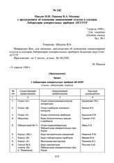 Письмо Н.И. Павлова В.А. Махневу с предложением об изменении наименований отделов и секторов Лаборатории измерительных приборов АН СССР. 7 апреля 1949 г.