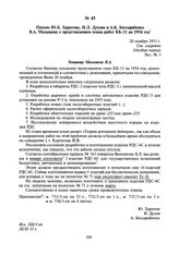 Письмо Ю.Б. Харитона, Н.Л. Духова и А.К. Бессарабенко В.А. Малышеву с представлением плана работ КБ-11 на 1954 год. 28 ноября 1953 г.