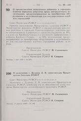 Постановление Совета Министров РСФСР. О назначении т. Дуднева Д.И. заместителем Председателя Госплана РСФСР. 14 апреля 1980 г. № 182