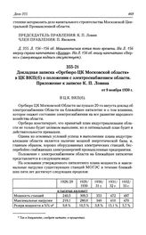 Докладная записка «Оргбюро ЦК Московской области» в ЦК ВКП(б) о положении с электроснабжением области. Приложение к записке К. П. Ловина от 9 ноября 1930 г.