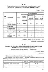 Статистические данные МВД СССР о состоянии детской беспризорности и безнадзорности за 1952-1956 гг. Сведения о движении осужденных несовершеннолетних по детским трудовым колониям МВД СССР за 1957 г. 27 марта 1958 г.