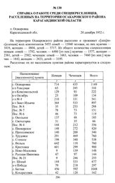 Справка о работе среди спецпереселенцев, расселенных на территории Осакаровского района Карагандинской области. п. Осакаровка Карагандинской области, 20 декабря 1952 г.