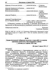 Сводка Московской губернской комиссии о ходе работ по изъятию церковных ценностей в Замоскворецком районе г. Москвы за 5 апреля 1922 года. [Не ранее 5 апреля 1922 г.]