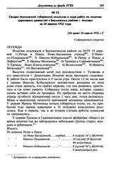 Сводка Московской губернской комиссии о ходе работ по изъятию церковных ценностей в Бауманском районе г. Москвы за 24 апреля 1922 года. [Не ранее 24 апреля 1922 г.]