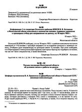 Телеграммы Молотовского обкома ВЛКСМ в ЦК ВЛКСМ, обкомы ЛКСМ Казахстана и начальнику Свердловской железной дороги о количестве человек, подавших заявления, прошедших отбор и выехавших в районы освоения целинных и залежных земель. В ЦК ВЛКСМ. 25 ап...