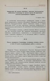 Информация об отклике партийным, советских, комсомольских работников Сталинграда на призыв партии об укреплении колхозов руководящими кадрами. 15 апреля 1955 г. 