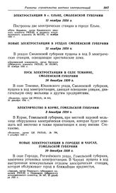 Строительство электростанций в Западной области. Новые электростанции в уездах Смоленской губернии. 21 ноября 1920 г.