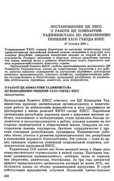 Постановление ЦК КПСС. О работе ЦК Компартии Таджикистана по выполнению решений XXIII съезда КПСС (извлечение). 17 декабря 1968 г.