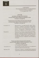 Состав российско-белорусской комиссии по подготовке проекта Конституционного Акта Союзного государства. Утвержден Постановлением Высшего Государственного Совета Союзного государства от 20 января 2003 г. № 2