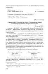 Приложение 4 к письму писателей М.А. Суслову от 6 февраля 1980 г. Справка отдела культуры ЦК КПСС о строительстве нового здания Государственного литературного музея. 26 марта 1980 г.