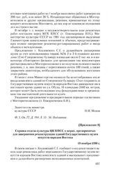 Приложение 8 к письму Государственного музея искусств народов Востока от 1 сентября 1980 г. Справка отдела культуры ЦК КПСС о мерах, предпринятых для завершения реконструкции зданий Государственного музея искусств народов Востока. 18 ноября 1980 г.