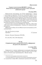 Сопроводительная записка КГБ СССР к информации об артисте В. Деревянко. 14 октября 1983 г.