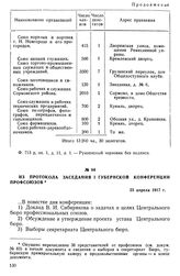 Из протокола заседания I Губернской конференции профсоюзов. 25 апреля 1917 г.