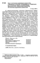 Акт о состоянии церковных ценностей, собранных в помощь голодающим в г. Царицыне и 2-м Донском округе, составленный Царицынской губернской комиссией по изъятию церковных ценностей. 15 мая 1922 г.