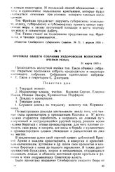 Протокол общего собрания Ундоровской волостной ячейки РКП(б). 31 марта 1919 г.