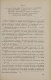 Справка Министерства здравоохранения Казахской ССР в ЦК КП Казахстана о медико-санитарном обслуживании колхозников и рабочих совхозов, МТС, МЖС республики. 11 августа 1954 г.