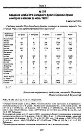 Сведения штаба Юго-Западного фронта Красной Армии о потерях в войсках за июль 1920 г. 8 августа 1920 г.