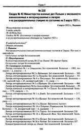 Сводка № 40 Министерства военных дел Польши о численности военнопленных и интернированных в лагерях и на распределительных станциях по состоянию на 5 марта 1921 г. 6 марта 1921 г., Варшава