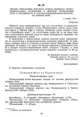 Письмо начальника морского отдела полевого штаба Реввоенсовета Республики в морской генеральный штаб о численности и составе кораблей флота Антанты на Черном море. 3 января 1919 г. 