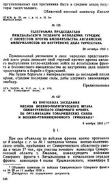 Телеграмма председателя Пржевальского уездного исполкома ТуркЦИК с протестом против вмешательства английских империалистов во внутренние дела Туркестана. 28 октября 1919 г. 