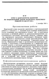 Отчет о деятельности коллегии по национальным делам Уральского областного ревкома за август 1919 г. 1 сентября 1919 г. 