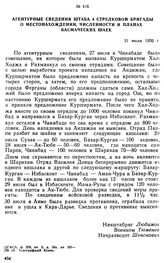 Агентурные сведения штаба 4 стрелковой бригады о местонахождении, численности и планах басмаческих шаек. 31 июля 1920 г. 