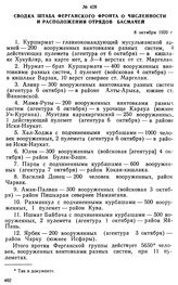 Сводка штаба Ферганского фронта о численности и расположении отрядов басмачей. 8 октября 1920 г. 